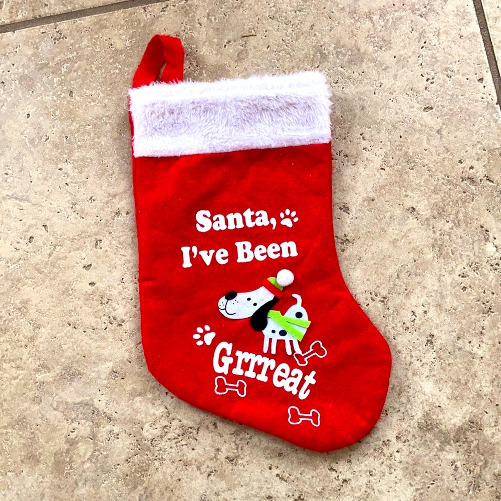 🎉FREE WITH ANY PURCHASE! Red Dog Christmas Stocking! Santa, I’ve been grrreat!